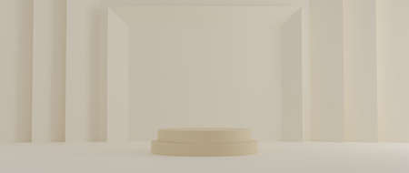 Cosmetic podium product minimal scene with platform beige background 3d render. Display stand for pastel white color mock up. stand show beauty  backdrop on pedestal. Simple Cylinder pastel designの写真素材