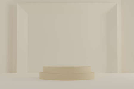 Cosmetic podium product minimal scene with platform beige background 3d render. Display stand for pastel white color mock up. stand show beauty  backdrop on pedestal. Simple Cylinder pastel designの写真素材