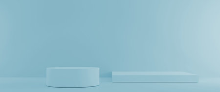 Cosmetic podium product minimal scene with platform light blue background 3d render. Display stand...