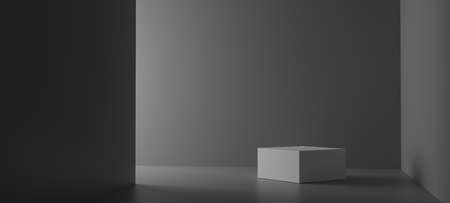Cosmetic podium product minimal scene with platform grey background 3d render. Display stand for pastel white color mock up. stand to show beauty  backdrop on pedestal. Simple Cylinder gray designの写真素材