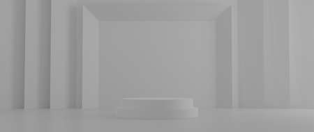 Cosmetic podium product minimal scene with platform grey background 3d render. Display stand for pastel white color mock up. stand to show beauty  backdrop on pedestal. Simple Cylinder gray designの写真素材