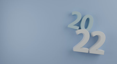 Happy New Year 2022. 3D illustration numbers isolated white background color concept for confetti  on Christmas holiday. Action plan and challenge on start business in trend 2022の写真素材