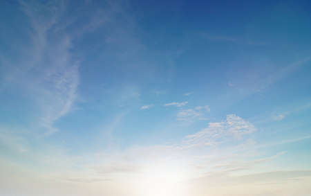 Summer blue sky cloud gradient fade white background. Beauty clear cloudy in sunshine calm bright winter air bacground. Wide vivid cyan landscape in environment day Outdoor horizon skyline spring windの写真素材