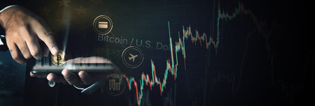 Bitcoin cryptocurrency coins exchange wallet. Web3.0 blockchain technology graph scene altcoins,...