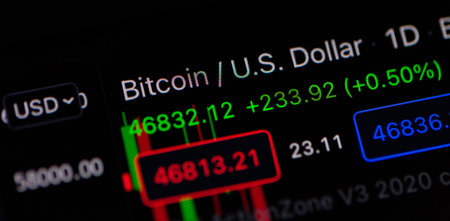 Bitcoin cryptocurrency coins exchange graph screen. web3.0 blockchain technology graph scene...