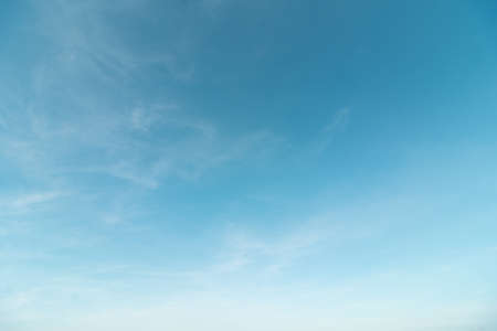 Summer blue sky cloud gradient light white background. Beauty clear cloudy in sunshine calm bright winter air bacground. Gloomy vivid cyan landscape in environment day horizon skyline view spring windの写真素材