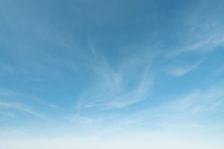 Summer blue sky cloud gradient light white background. Beauty clear cloudy in sunshine calm bright winter air bacground. Gloomy vivid cyan landscape in environment day horizon skyline view spring windの写真素材