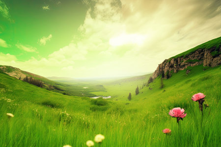 World Earth Day Concept. Green Energy, ESG, Environmental background. Renewable and Sustainable Resources. Environmental and Ecology Care climate change. Generative Aiの素材