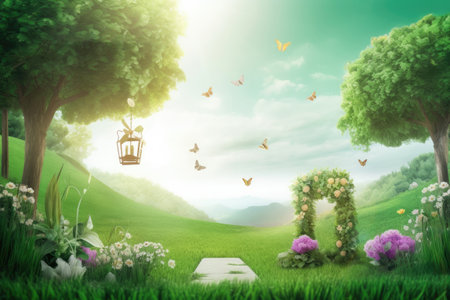 World Earth Day Concept. Green Energy, ESG, Environmental background. Renewable and Sustainable Resources. Environmental and Ecology Care climate change. Generative Aiの素材