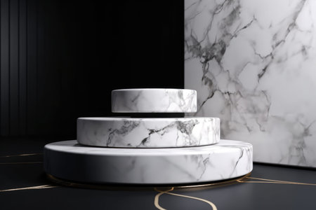 Cosmetic marble podium product minimal scene with platform grey background 3d render. Display stand for pastel white color mock up. stand to show beauty  backdrop on pedestal. Simple Cylinder  designの素材