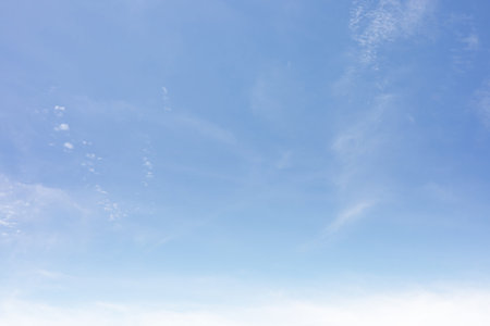 Summer blue sky cloud gradient light white background. Beauty clear cloudy in sunshine calm bright winter air bacground. Gloomy vivid cyan landscape in environment day horizon skyline view spring windの写真素材