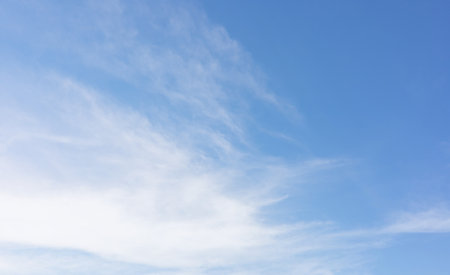 Summer blue sky cloud gradient light white background. Beauty clear cloudy in sunshine calm bright winter air bacground. Gloomy vivid cyan landscape in environment day horizon skyline view spring windの写真素材
