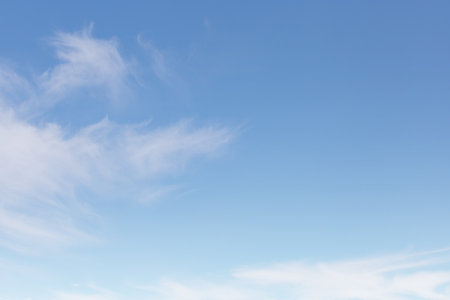 Summer blue sky cloud gradient light white background. Beauty clear cloudy in sunshine calm bright winter air bacground. Gloomy vivid cyan landscape in environment day horizon skyline view spring windの写真素材