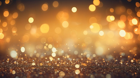 Happy Christmas light decorations in new year night winter background. Ornaments elements gold confetti bokeh color Xmas 2024 Glass ball tree decorations. Christmas glowing Golden Background.の素材