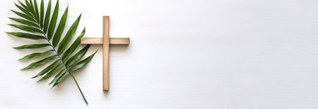 Palm sunday and easter day for welcome Jesus King to Jerusalem before Easter day. Hand Hold palm leave on white background easter sign symbol concept, World Environment Day Green coconut leavesの素材