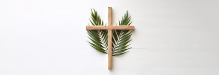 Palm sunday and easter day for welcome Jesus King to Jerusalem before Easter day. Hand Hold palm leave on white background easter sign symbol concept, World Environment Day Green coconut leavesの素材