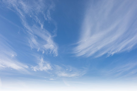 Summer blue sky cloud gradient light white background. Beauty clear cloudy in sunshine calm bright winter air bacground. Gloomy vivid cyan landscape in environment day horizon skyline view spring windの写真素材