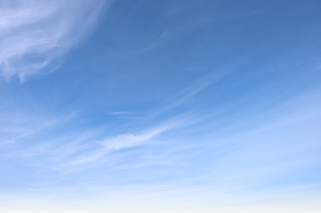 Summer blue sky cloud gradient light white background. Beauty clear cloudy in sunshine calm bright winter air bacground. Gloomy vivid cyan landscape in environment day horizon skyline view spring windの写真素材