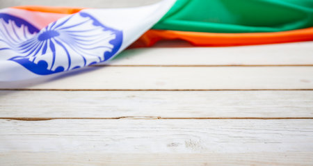 India Flag on wood texture background concept for 15 august independence day wallpaper, Happy 26 january republic day Banner decoration mock up product for diwali baisakhi traditional festivalの写真素材