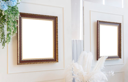 Vintage old isolate blank photo ornate gold frame retro ambiance to interior design of any house....