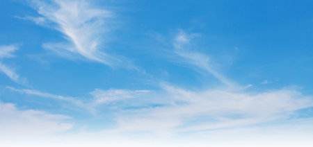 Bright Blue Sky with White Cloud background: Cyan Clear Summer Day with Light Gradients winter cloudy and Nature Beauty texture, Horizon air in summer day. abstract Landscape spring Viewの写真素材