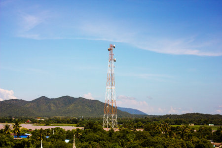 telecommunication tower middle of mountain background