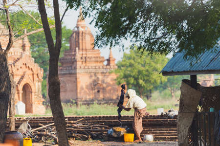 traditional myanmar people asian live in baganの写真素材