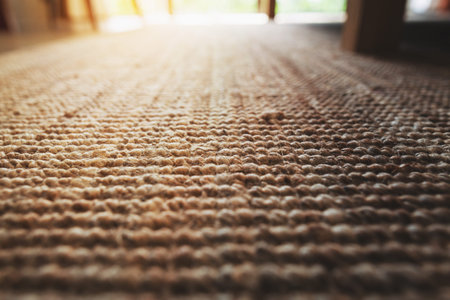 perspective close-up beige carpet texture floor of living roomの写真素材