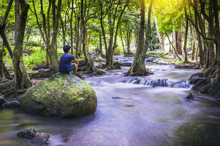 Klong lan waterfall, beautiful waterfall in rainforest at Kampangphet, Thailand.の写真素材