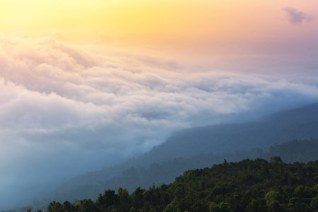 Majestic sunset in the mountains landscape. Dramatic sky
