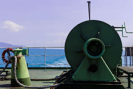 The rear deck of the ferry sailing on the seaの写真素材