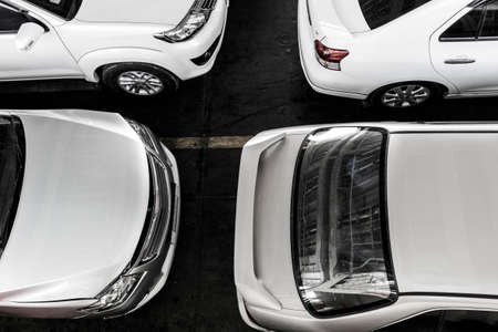 Cars parked on the ferry parking lotの写真素材