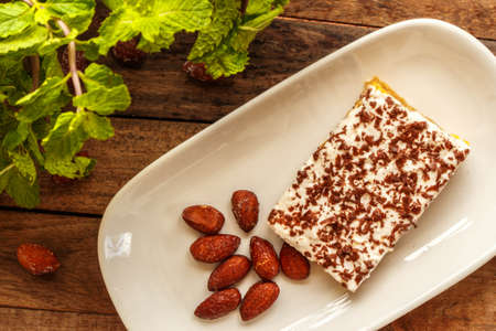 Valuable Cheesecake and nuts with a refreshing mintの写真素材