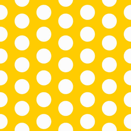 Seamless geometric pattern of white polka dots on a yellow background. pattern.の写真素材