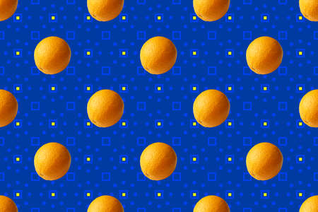 Seamless pattern orange on a blue background. pattern.の写真素材