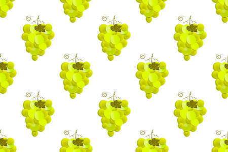 Seamless pattern with a bunch of yellow grapes on a light background. For paper, covers, fabrics, gift wrapping, interior decoration. Simple design template for surface.の写真素材