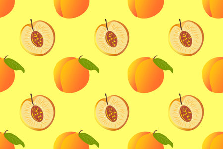 Seamless pattern with peaches and apricots on a light background. For paper, covers, fabrics, gift...