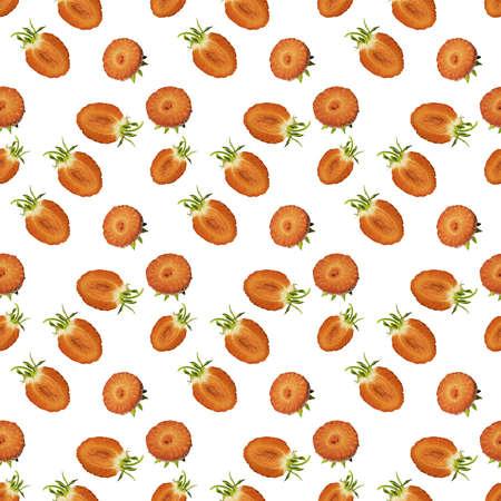 Strawberry seamless pattern on a white background. Simple drawing for the surface of fabric, wrapping paper, advertising, design.の写真素材