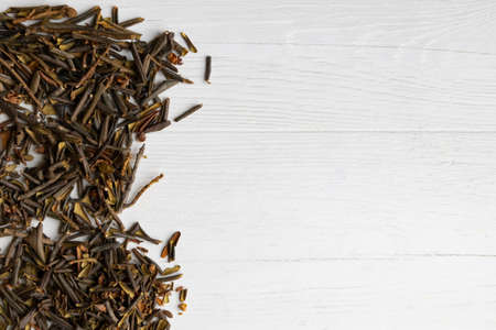 Sagan Daila tea leaves on a white background with space for text.の写真素材