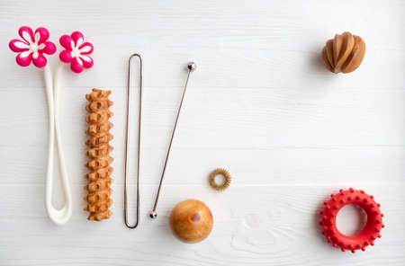 Speech therapist or rehabilitation therapist tools. For home restorative massage, therapeutic reflexology, relaxation.の写真素材