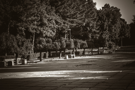 Park in Kosmanavt avenue in Tashkent, Uzbekistan.の写真素材
