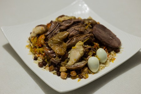 Plate of oshi sofi, national Uzbek food in Bukhara, Uzbekistanの写真素材