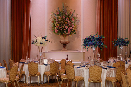Table set for wedding or another catered event dinner.の写真素材