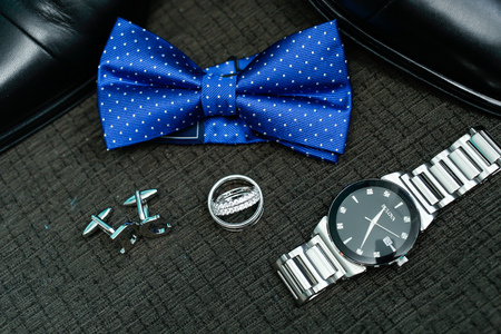 A Composition with groom set. Men's accessories.の写真素材