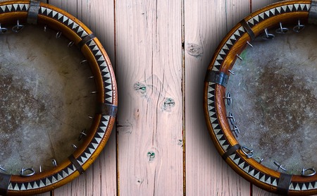 Central Asian tambourine. Uzbek doira. The traditional uzbek musical instrument doira, Bukhara, Uzbekistanの写真素材