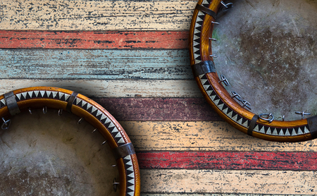 Central Asian tambourine. Uzbek doira. The traditional uzbek musical instrument doira, Bukhara, Uzbekistanの写真素材