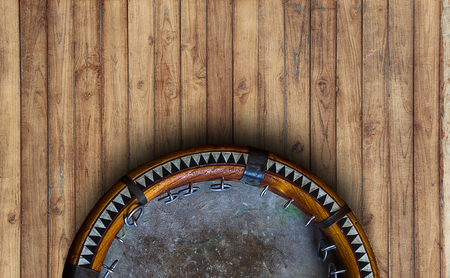 Central Asian tambourine. Uzbek doira. The traditional uzbek musical instrument doira, Bukhara, Uzbekistanの写真素材