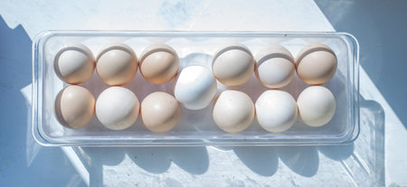 Eggs in a plastic tray. Easter eggs.