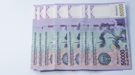 Uzbek banknotes. Currency. Uzbek Money. Fifty Thousand Uzbek Sums 50000の写真素材