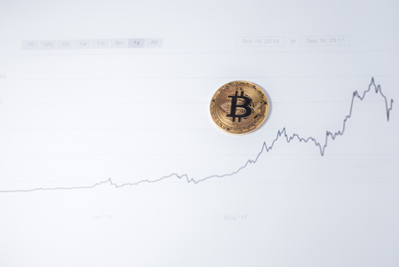 Finance concept: Bitcoin, analytics, charts tables and financial trends backgroundの写真素材